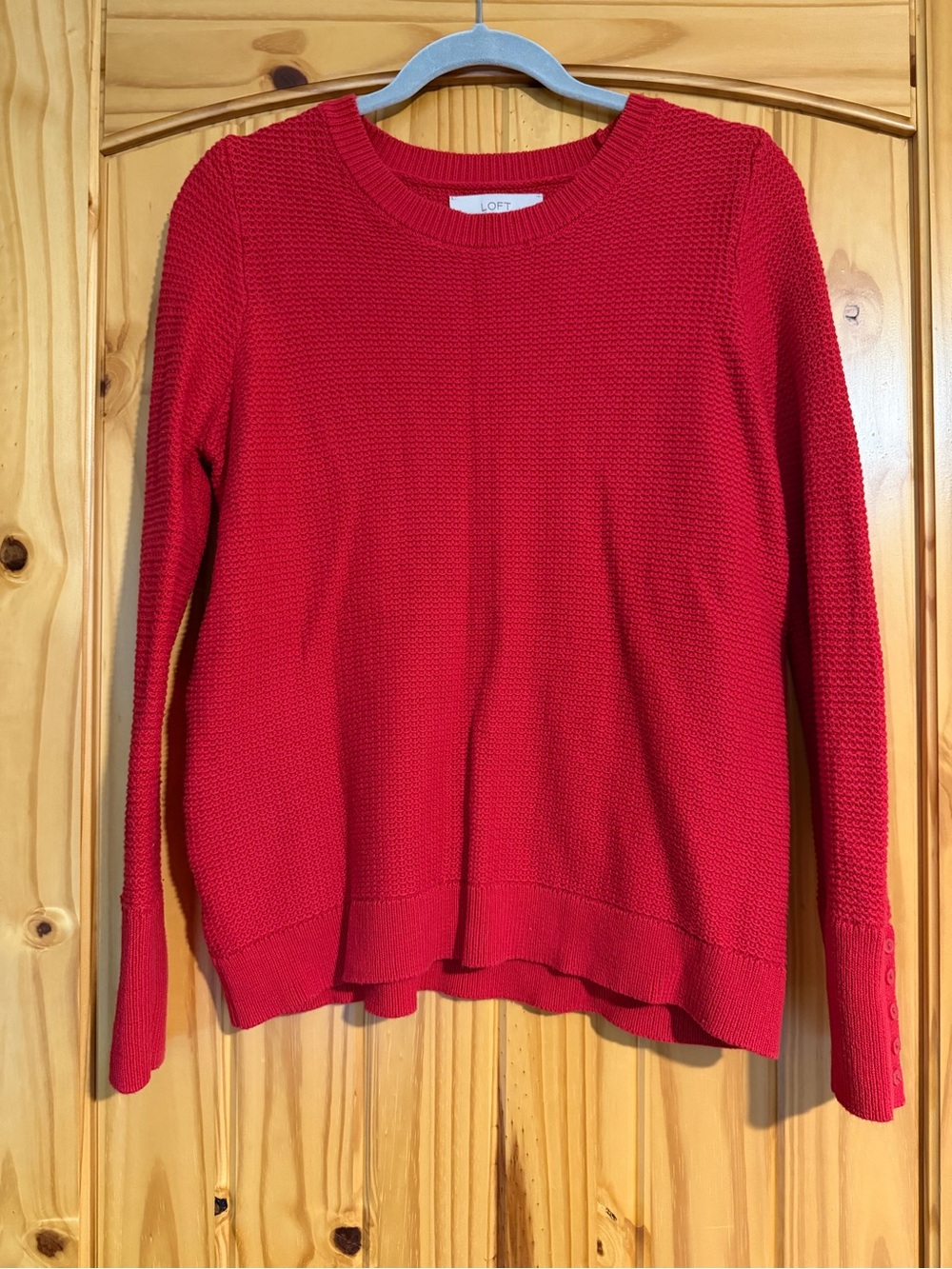 LOFT Red Textured Crewneck Sweater